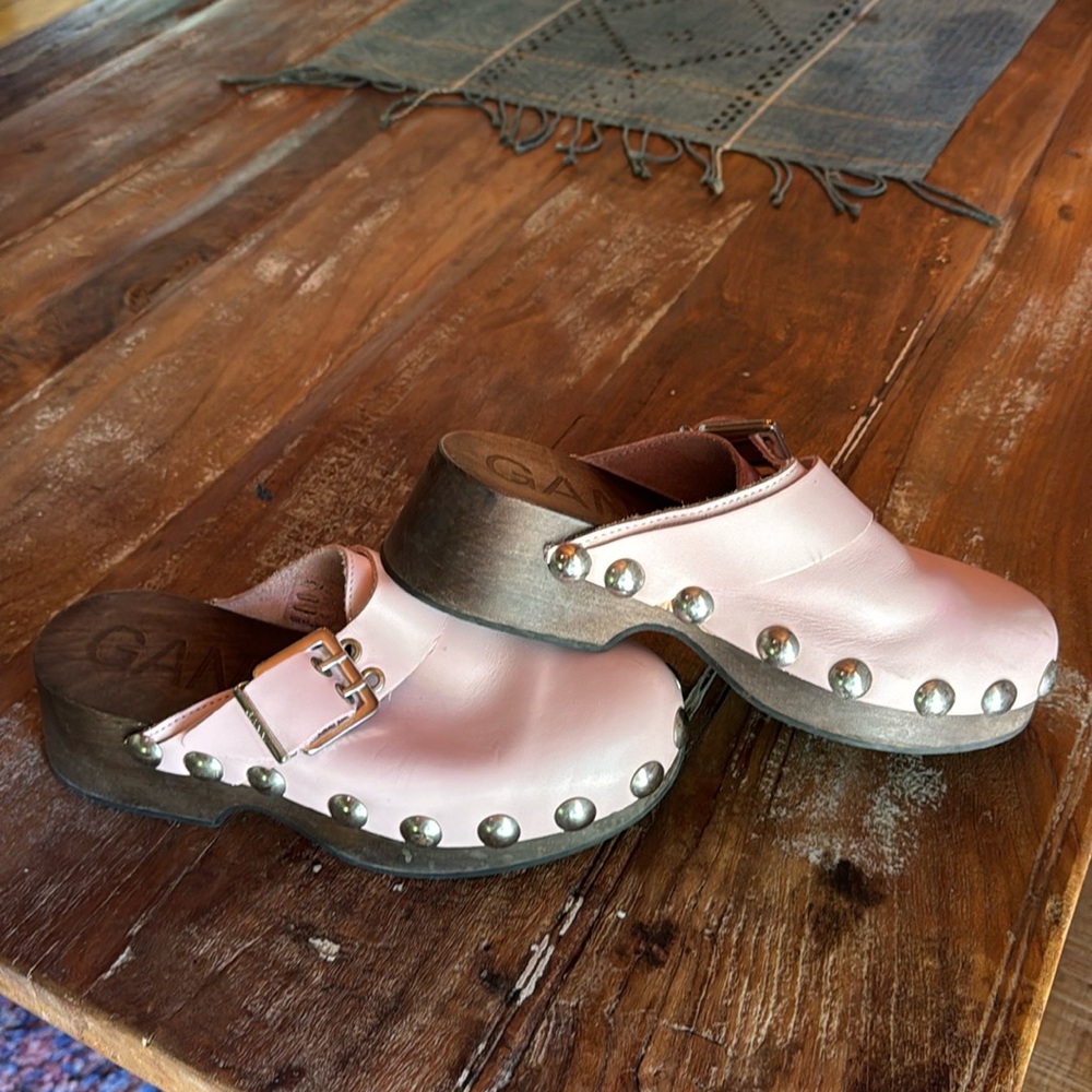 Ganni Pink Leather studded clog / mule size 38